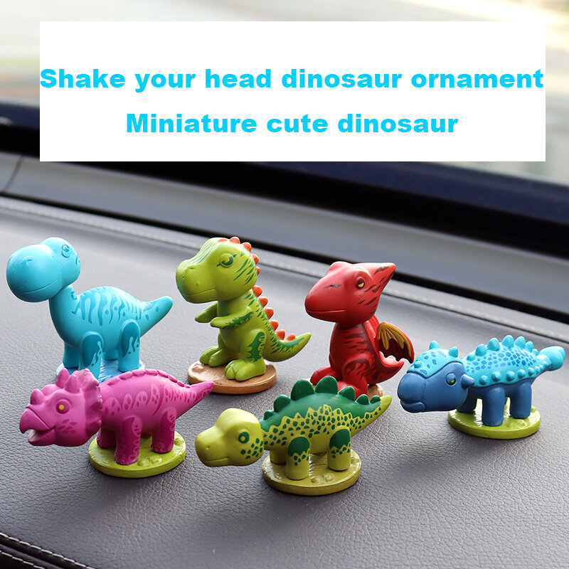 Juego de juguetes de animales pequeños para sacudir la cabeza, modelo de dinosaurio pequeño, adornos de coche, 1 Juego