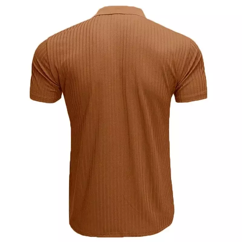 2024 Summer New Men's Leisure Fitness T-shirt High Elastic Vertical Stripe Short Sleeve POLO Shirt Slim Fit Knitted Shirt