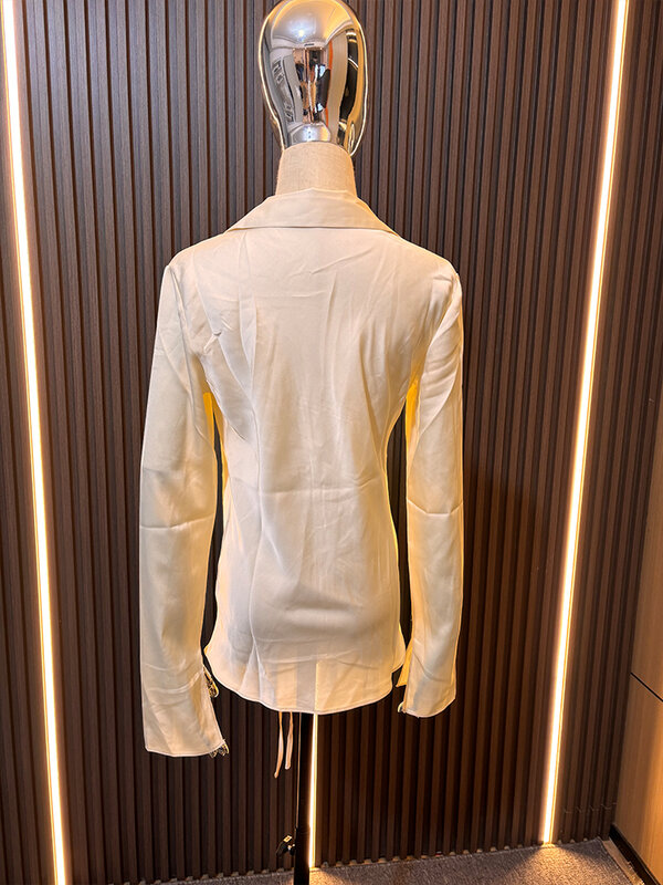 ZaracosHm-top ajustado de manga larga para mujer, camisa con textura de satén de seda decorada con lazo, versión alta, primavera, 2024