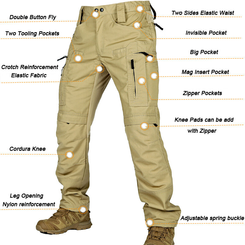 Брюки мужские тактические в стиле милитари, износостойкие штаны для восхождений и тренировок, уличные водонепроницаемые с несколькими карманами