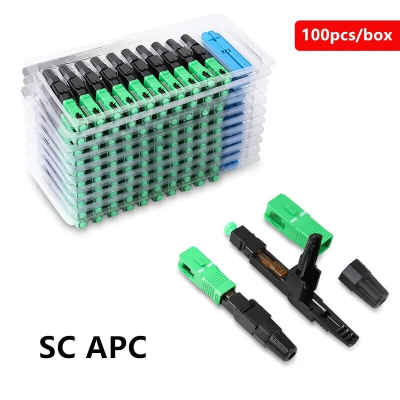 SC tertanam serat optik APC konektor cepat FTTH mode tunggal serat optik SC konektor cepat hijau adaptor Bidang perakitan