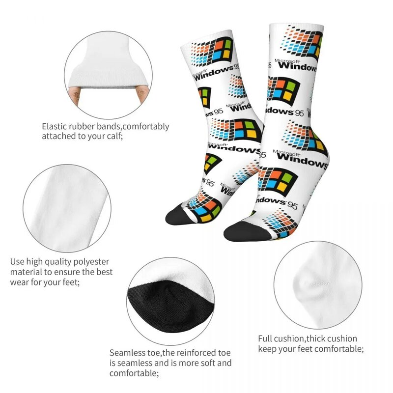 Crew Socks Windows 95 Vaporwave Accessories for Male Breathable Crew Socks Spring Autumn Winter Best Friend Gifts
