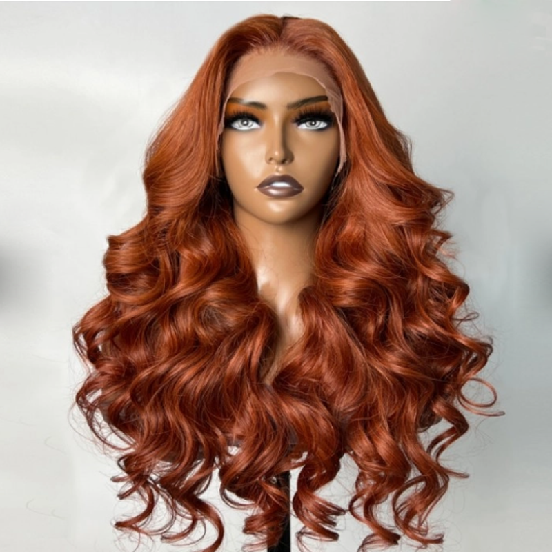 Preplucked Long Soft 180Density 26“ Orange Brown Body Wave  Lace Front Wig For Women BabyHair Glueless Heat Resistant Daily Wig