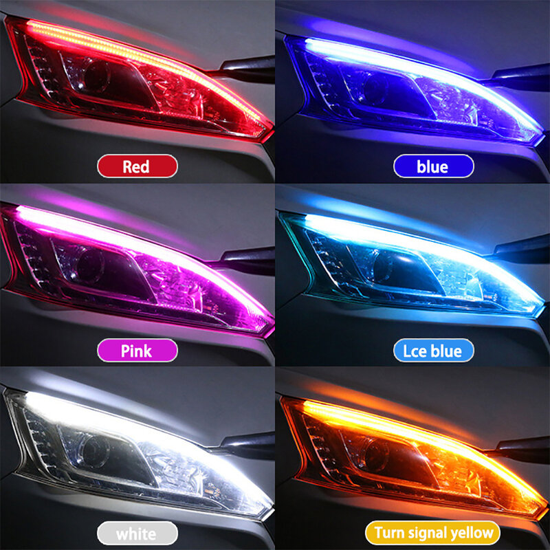 OKEEN-Luz LED de circulación diurna para coche, lámpara de señal de giro diurna Universal DRL con escaneo secuencial de arranque, tiras de faros automáticos, 12V