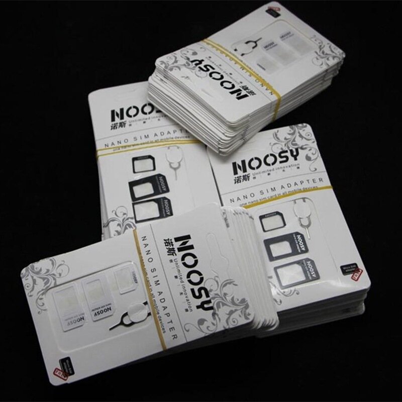 50Set 4 dalam 1 adaptor kartu Sim Nano Noosy + adaptor kartu Sim mikro + adaptor kartu SIM standar untuk IPhone