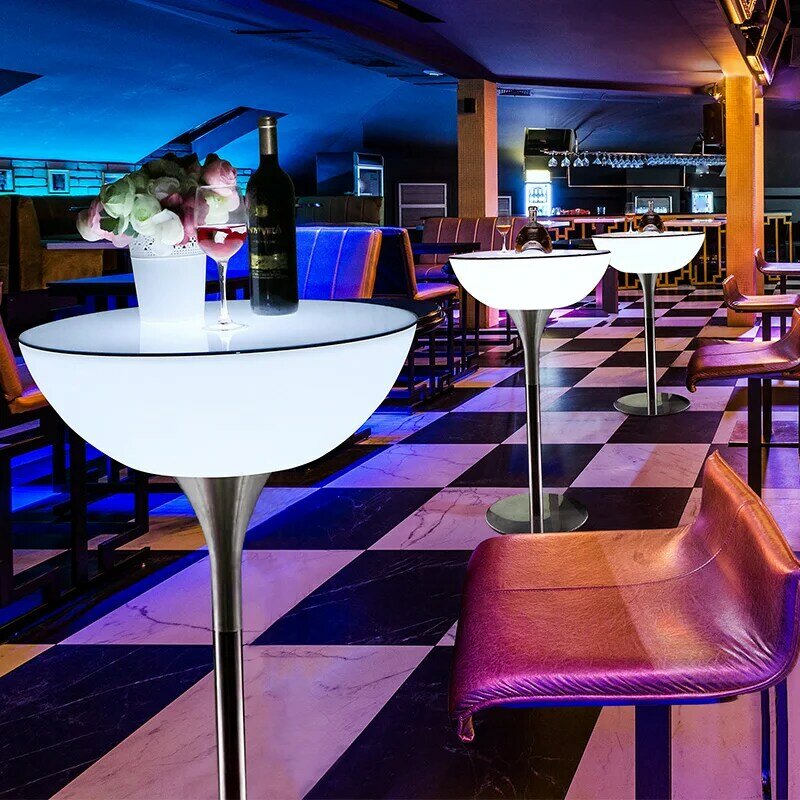 Muebles de salón de bar personalizados, club nocturno iluminado, mesa de bar LED impermeable, mesas de cóctel altas