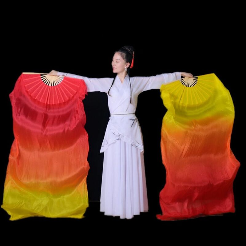 150cm Length Hot Sell Ms.Belly Dancing Fan Gradient Long Color Fans Practice Dancer Props Fan Chinese Silk Dance Imitation Fan