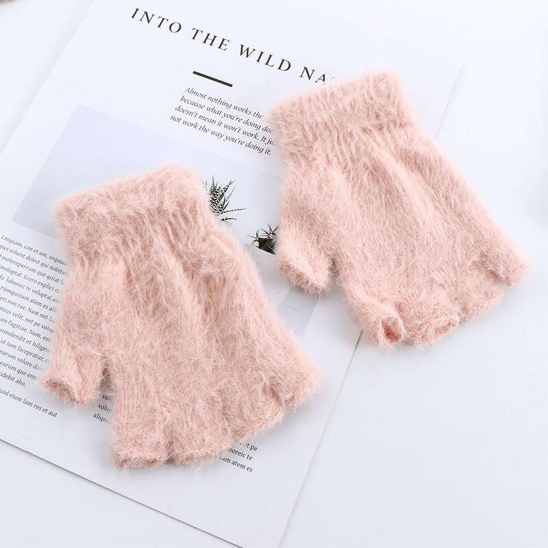 Soft Warm Outdoors Male Solid Color Female Plush Gloves Warm Hand Accessories Faux Fur Mittens Half-finger Gloves