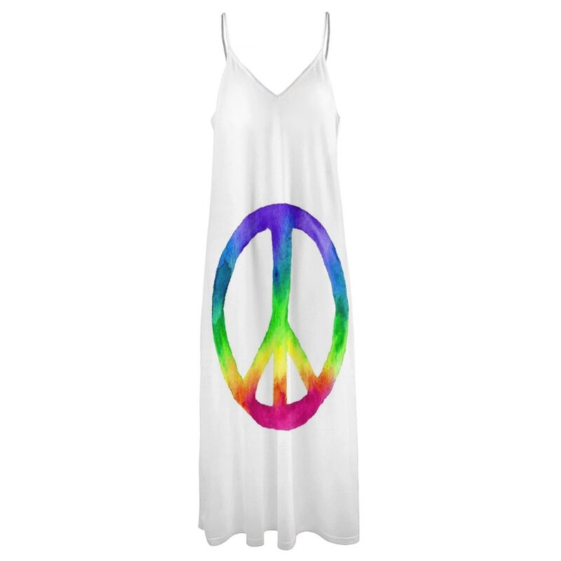 Acquerello arcobaleno Tie Dye segno di pace abiti senza maniche per le donne 2023 abiti eleganti abiti estivi donna 2023