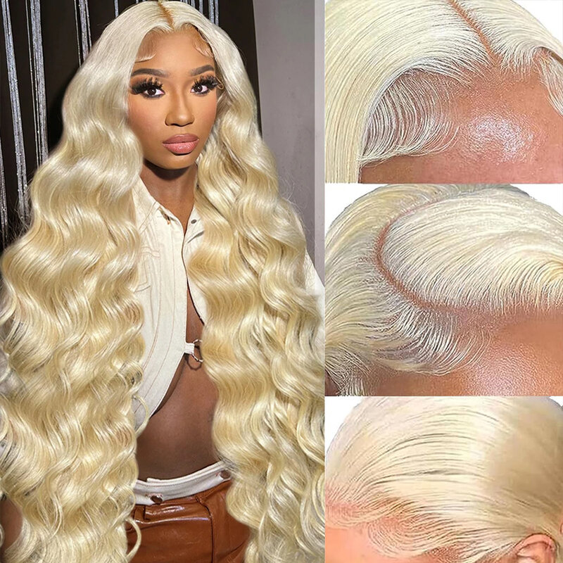 Honey Llond Body Wave Lace Frontal Wig para Mulheres, Cabelo Humano Brasileiro, HD Transparente, Colorido, 13x4, 613, 13x6