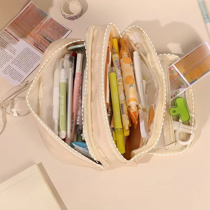 검정 대용량 연필 가방, 미적인 학교 케이스, 문구류 거치대 가방, 남녀공용 펜 케이스, 학용품