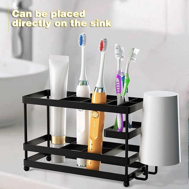 浴室用壁掛け式歯ブラシホルダー、黒い歯のブラシ、部屋の必需品