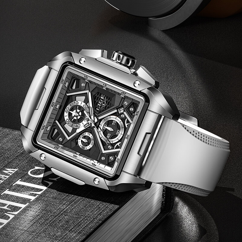 LIGE-reloj deportivo de lujo para hombre, cronógrafo de marca superior, creativo, correa de silicona, luminoso, resistente al agua, grande