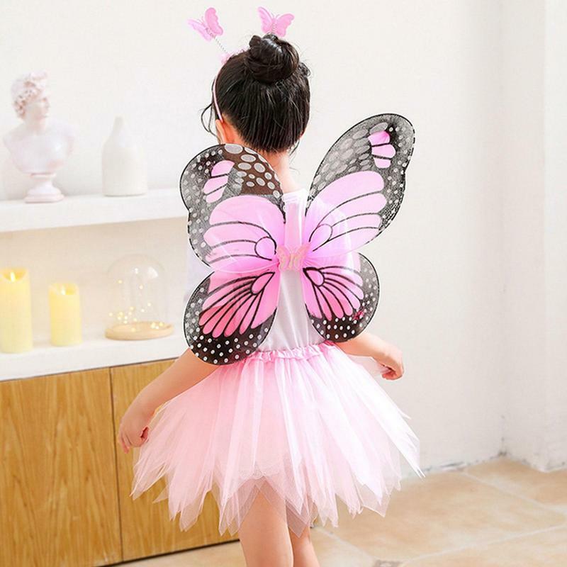 Conjunto de disfraz de hada para niñas, diadema de alas de mariposa de simulación, varita de princesa, vestido de fiesta
