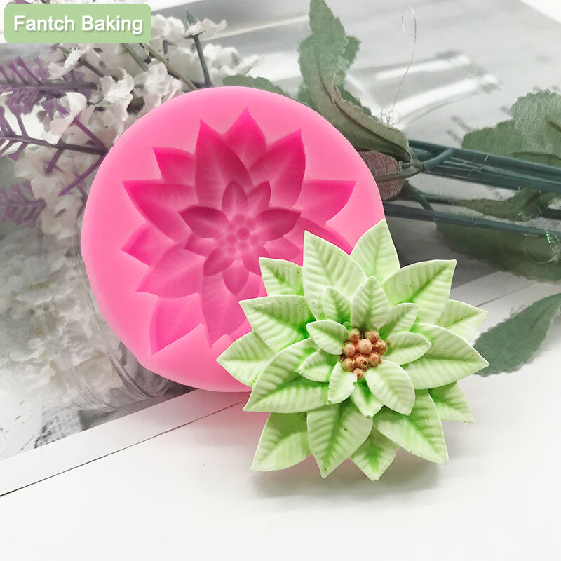 New Holly Leaf Silicone Mold Cake Baking Christmas Decoration Tool Chocolate Soap Red Fruit Flower Candle Mould Kitchenware DIY