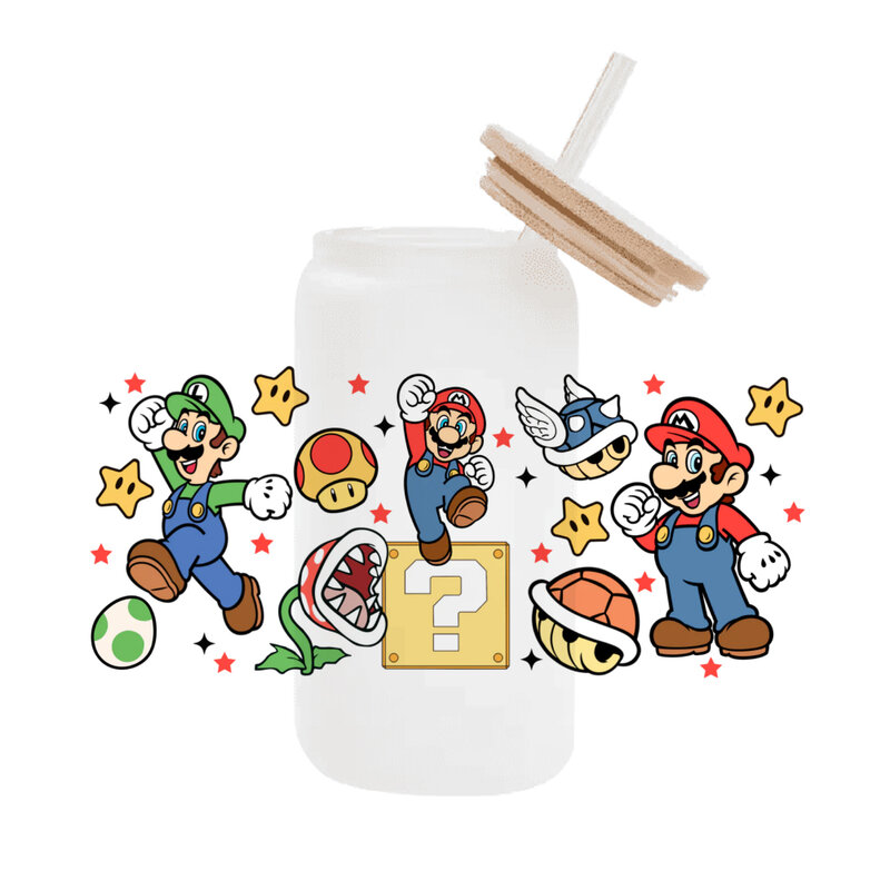 Japans Cartoon Spel Schattig Voor Libbey 16Oz Kan Glas 3d Waterdichte Uv Dtf Koffie Kan Verpakken Libbey Glas Wrap
