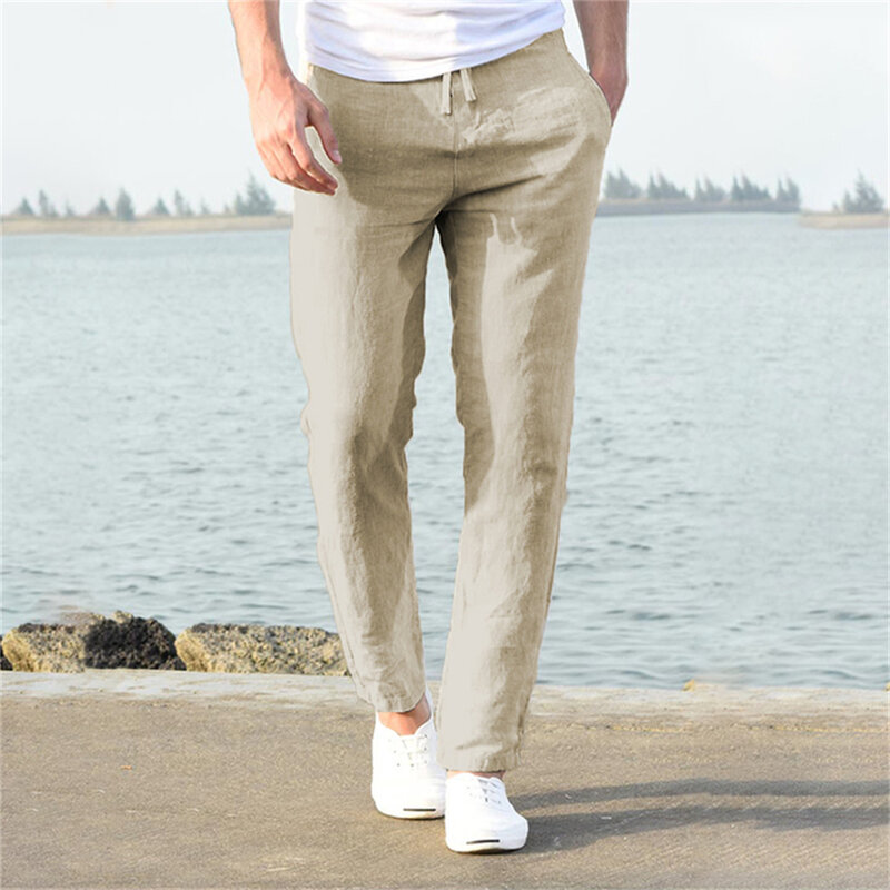 2023 Men's Cotton Linen Pants Male Autumn New Breathable Solid Color Linen Trousers Fitness Streetwear S-3XL