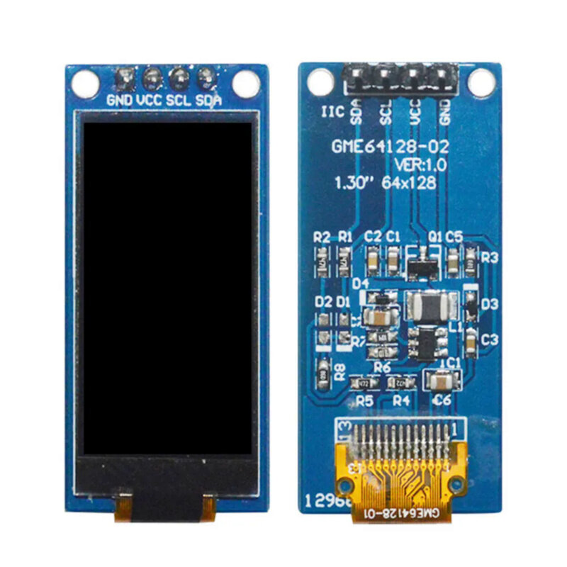 Pantalla OLED de 1,3 pulgadas, módulo IIC Vertical LCD para Arduino, pantalla blanca, 64x128 COG SH1107, 1,3"