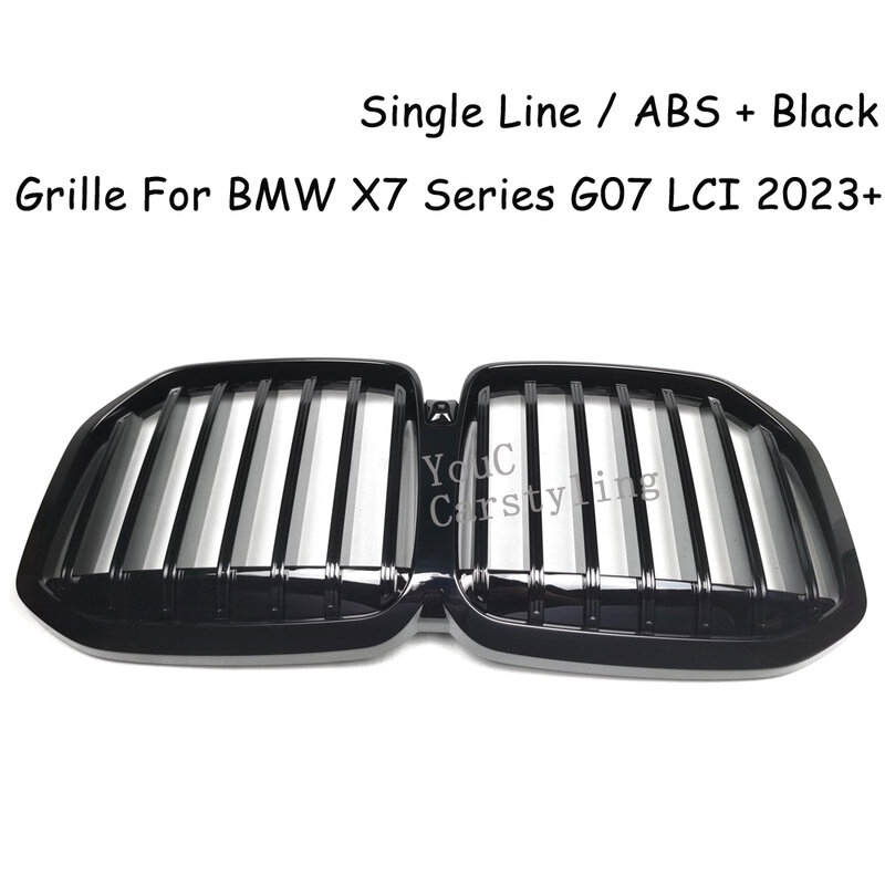 BMW x7シリーズg07 2023 lci用の光沢のある黒い動きのフロントバンパーの交換、ジググリル、メッシュフード