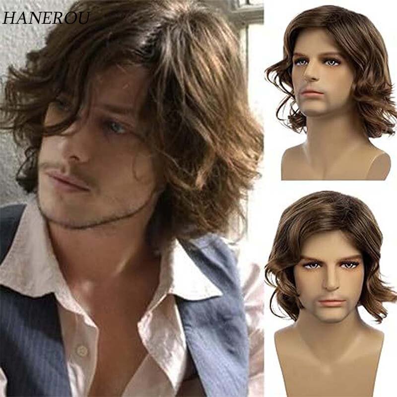 Brown Wigs for Men Synthetic Wig Wavy  Wig Long Ombre Dark Brown Synthetic Hair Daily Party Cosplay Wigs