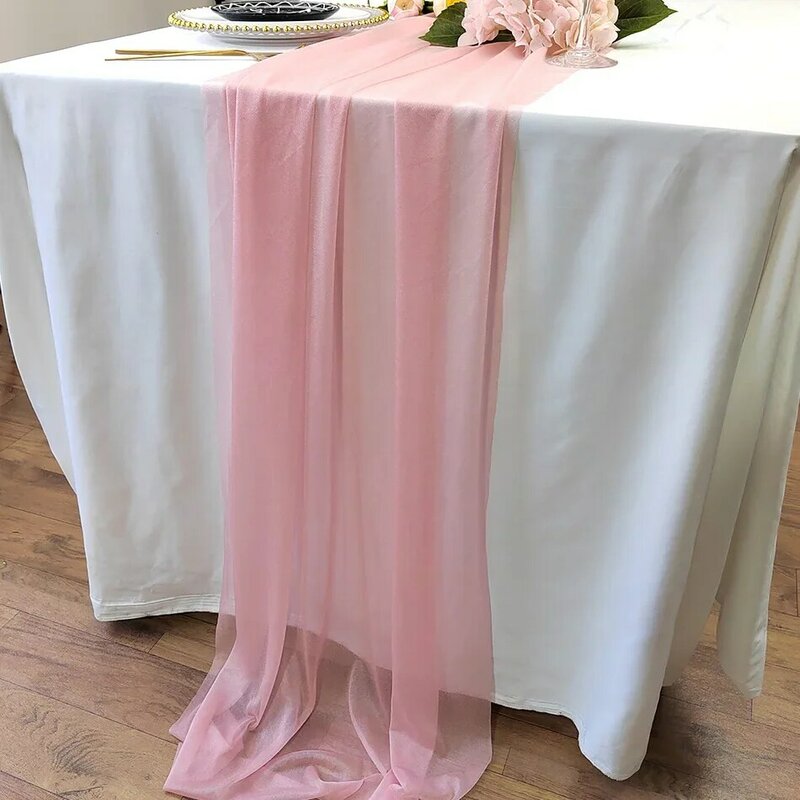 Runner da tavolo in Chiffon tessuto trasparente di seta per Boho tessuto trasparente arco di nozze sovrapposizione drappeggio decorazione festa di compleanno decorazioni per la tavola