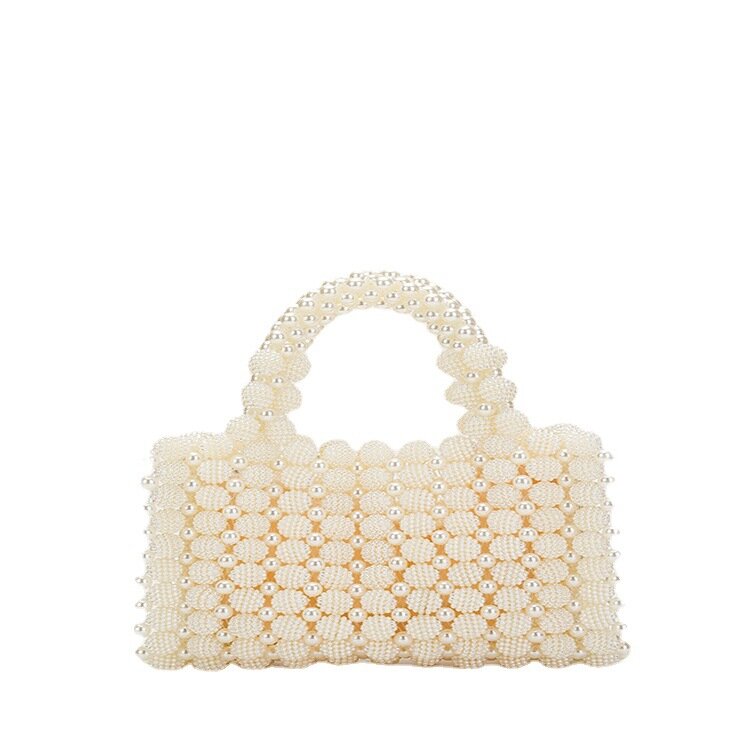 Ball Pearl Handwoven Beaded Square Bag Stylish Acrylic Dinner Tote Bag Bayberry Women's Solid Color Evening Bag