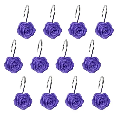 12Pcs/set Shower curtain Hooks Rose Design Resin Hooks Rod Clips Window Shower Clamps Bath curtain Ring Buckle Accessories