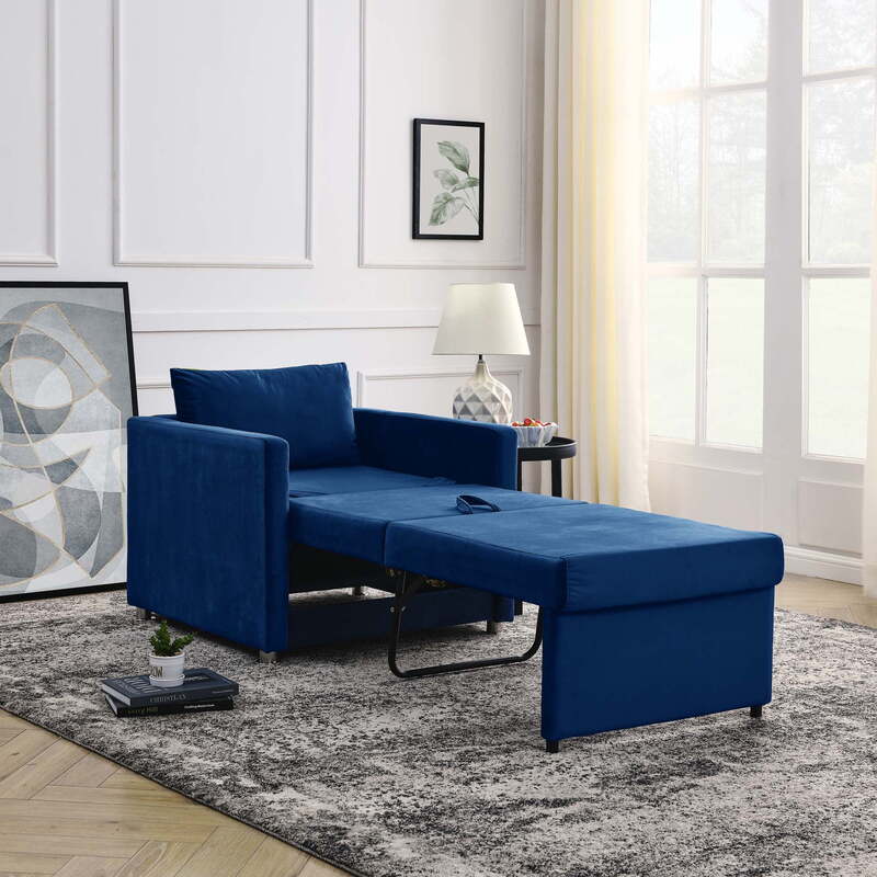 Aukfa كرسي أريكة قابلة للتحويل ، كرسي بلكنة منجد ، سرير لغرفة المعيشة ، أزرق