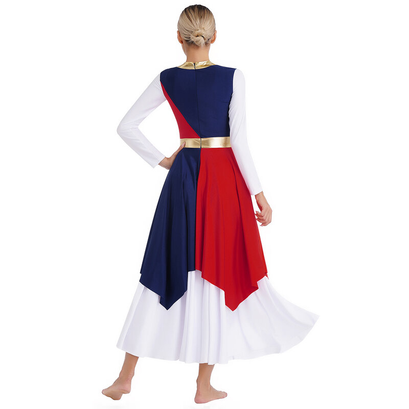 Gaun tunik pujian GIS wanita, gaun potongan balet Lyrical pinggang kontemporer, kostum pesta gereja pemujaan