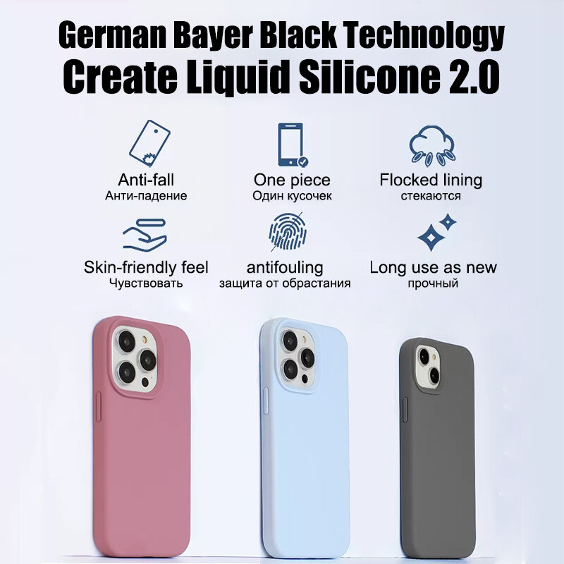 Luxury Liquid Silicone Case For iPhone 15 14 13 12 11 Pro Max Case For iPhone 13 12 mini X XR XS MAX 8 7 Plus Shockproof Cover