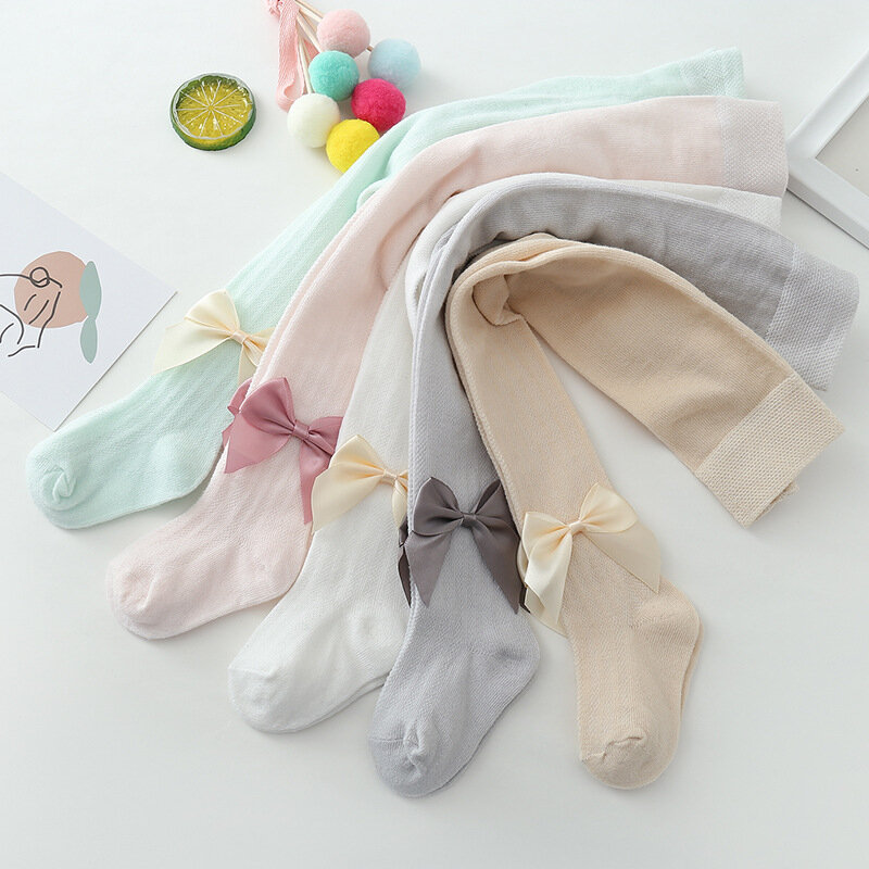 女の子のための弓付きの柔らかい綿のタイツ,通気性のある素材,プリンセススタイル,蚊,子供のための新しい夏のデザイン