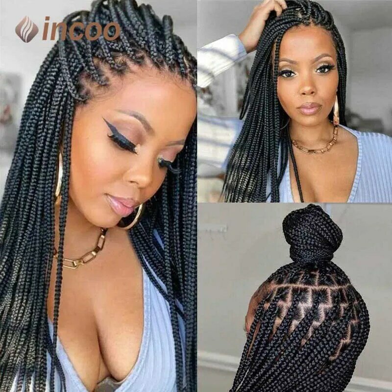 Incoo 36Inch Braid Wig Full Lace Front Wig Knotless Box Braided Wigs With Baby Hair Super Long Synthetic For Black Women