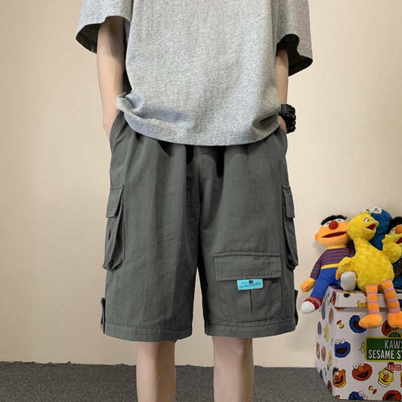 Pantalones cortos Cargo para hombre, Shorts hasta la rodilla que combinan con todo, con múltiples bolsillos, sólidos, estilo japonés Popular, holgados y acogedores, informales, de verano