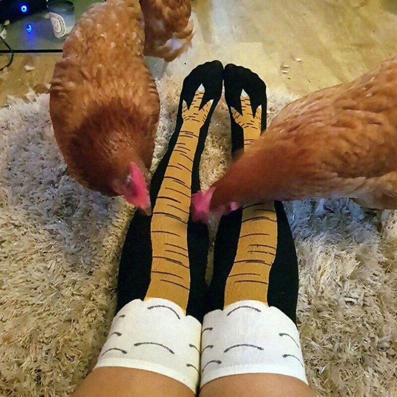 Calcetines hasta el muslo para pies de pollo, medias hasta la rodilla, divertidos, 1 par