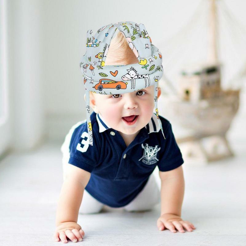Cappello da bambino per gattonare berretto protettivo in cotone da passeggio protezione per la testa cappello di sicurezza imbottito in spugna regolabile morbido lavabile per camminare