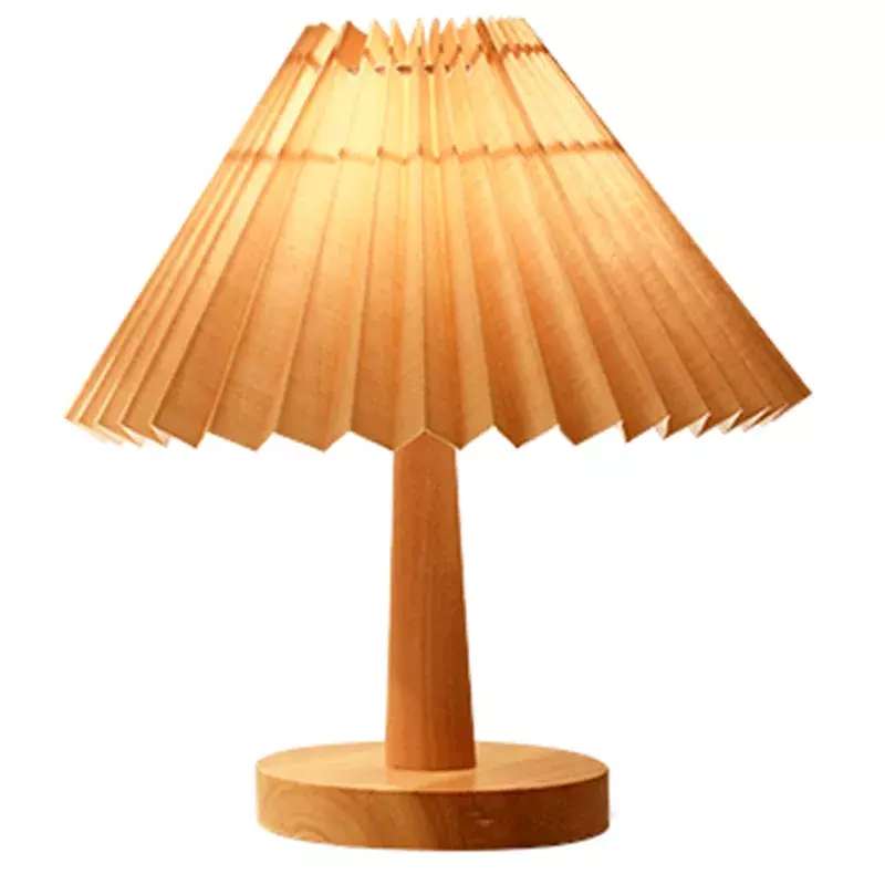 Retro Geplooide Paraplu-Vormige Bureau Licht Slaapkamer Decoratie Nachtkastje Creatieve Stof Houten Livingroom Homestay Lampen