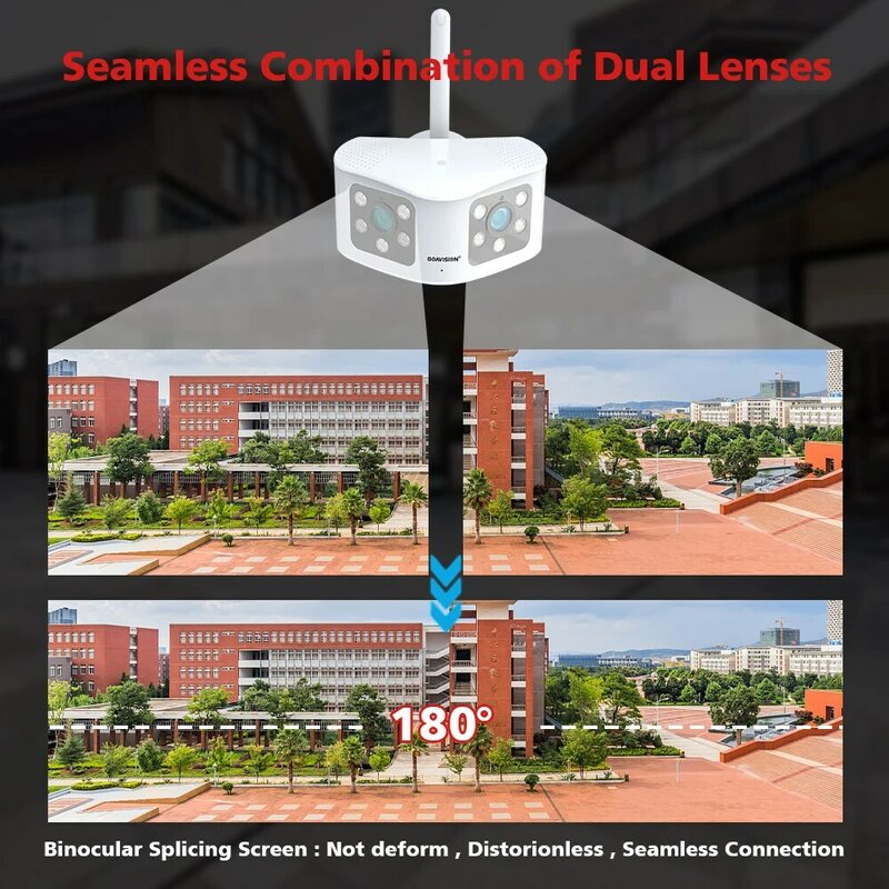 Boavision hd 4k 8mp wifi lente dupla panorâmica câmera fixa 180 ° amplo ângulo de visão ao ar livre 6mp ai câmera de segurança de detecção humana