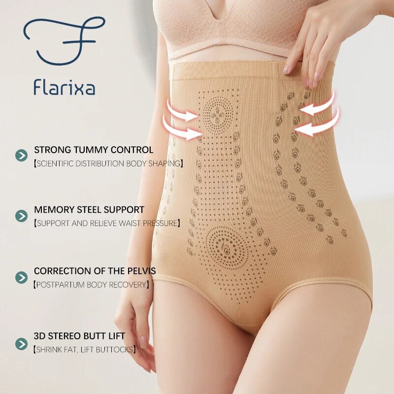 Flarixa Seamless Women Tummy Control Panties High Waist Flat Belly Shaping Panties Slimming Belly Underwear Antibacterial Briefs