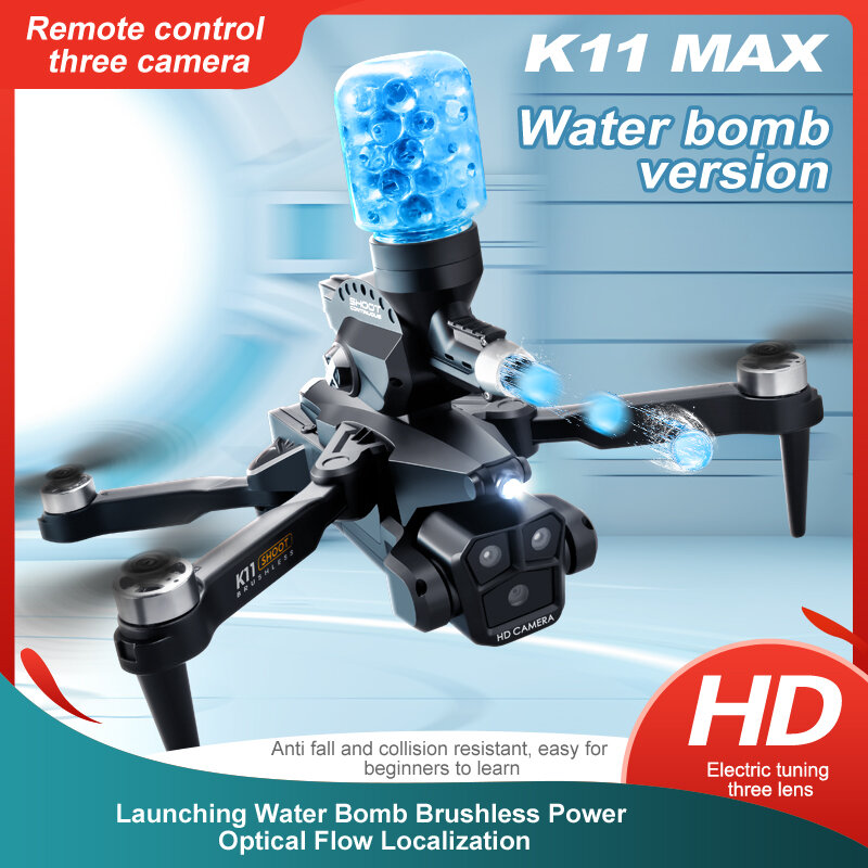 K11 MAX 2.4G Drone Tripple Camera Optical Flow Positioning Brushless Lauching Water Bombs 8K HD Foldable FPV ESC Height Hold RC