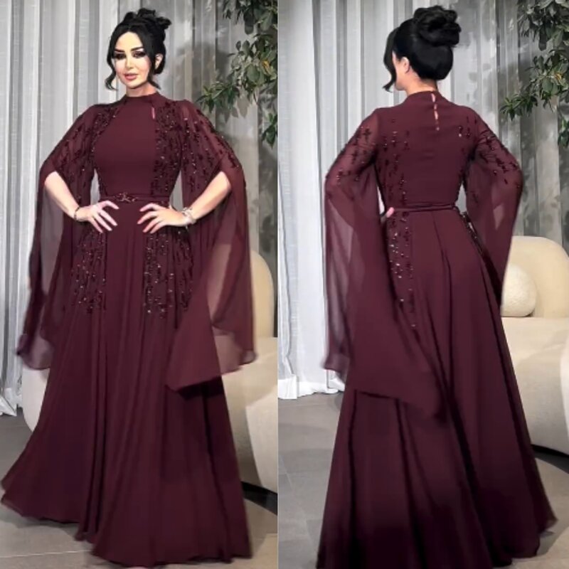 Jersey Beading Draped Christmas A-line High Collar Bespoke Occasion Gown Long Dresses