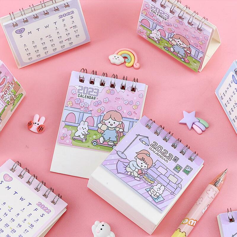 Prático eco-friendly 2022 a 2023 bonito dos desenhos animados menina padrão mini mesa calendário material de escritório