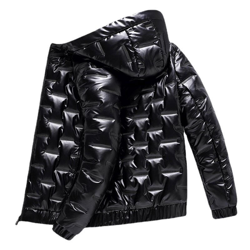Mens Thick Warm Glossy Black Jackets Outwear Men's Clothings Winter Hooded Parkas Men Windbreaker Fashion Thermal Coats