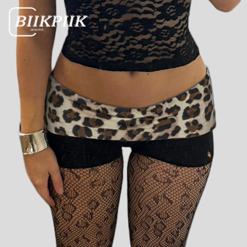 Biikiik-女性のヒョウのパッチワークローウエストミニショーツ、ホットスウィートアウト、セクシーなクラブファッション、午前0パーティー、春