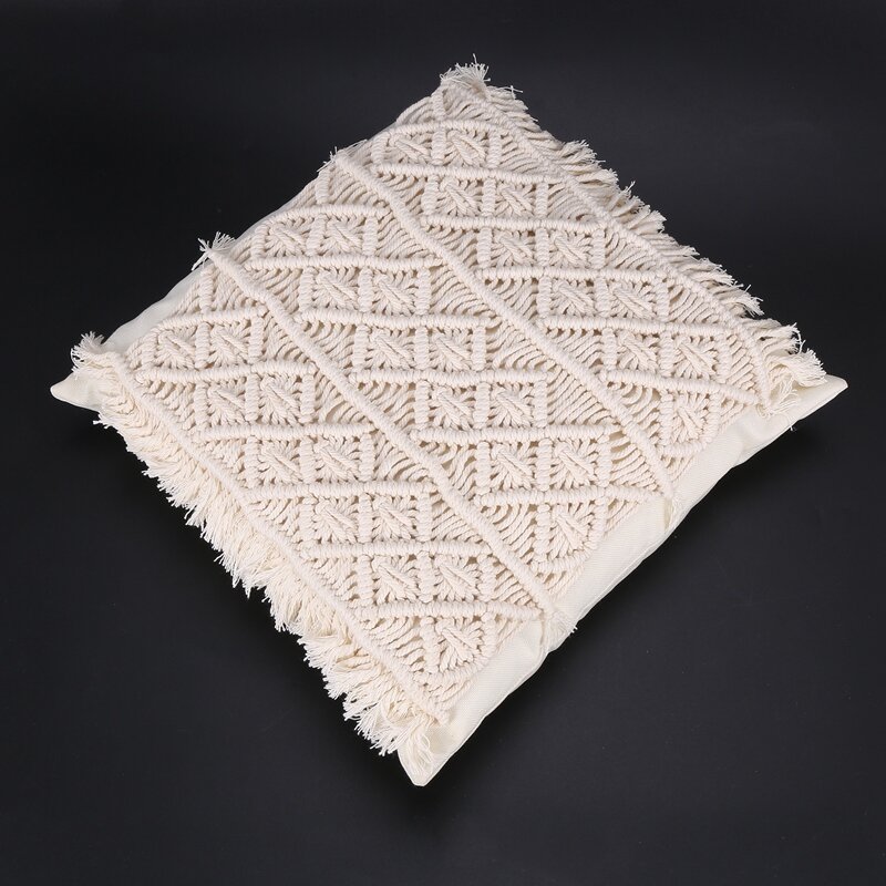 Funda de almohada de lino y algodón con borlas de estilo bohemio, hecha a mano, cojín de tiro, funda de almohada de cuerda de algodón, sofá decorativo para el hogar