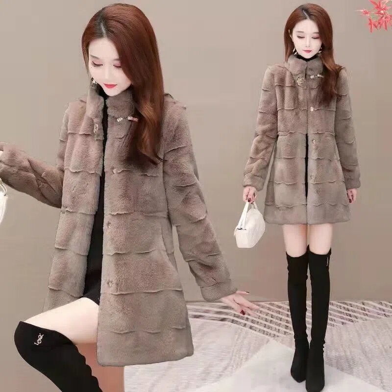 Faux Fur Coat Women 2022 Temperament Fashion Slim Winter New Imitation Mink Jacket Female Large Size Thick Long Warm Outerwear