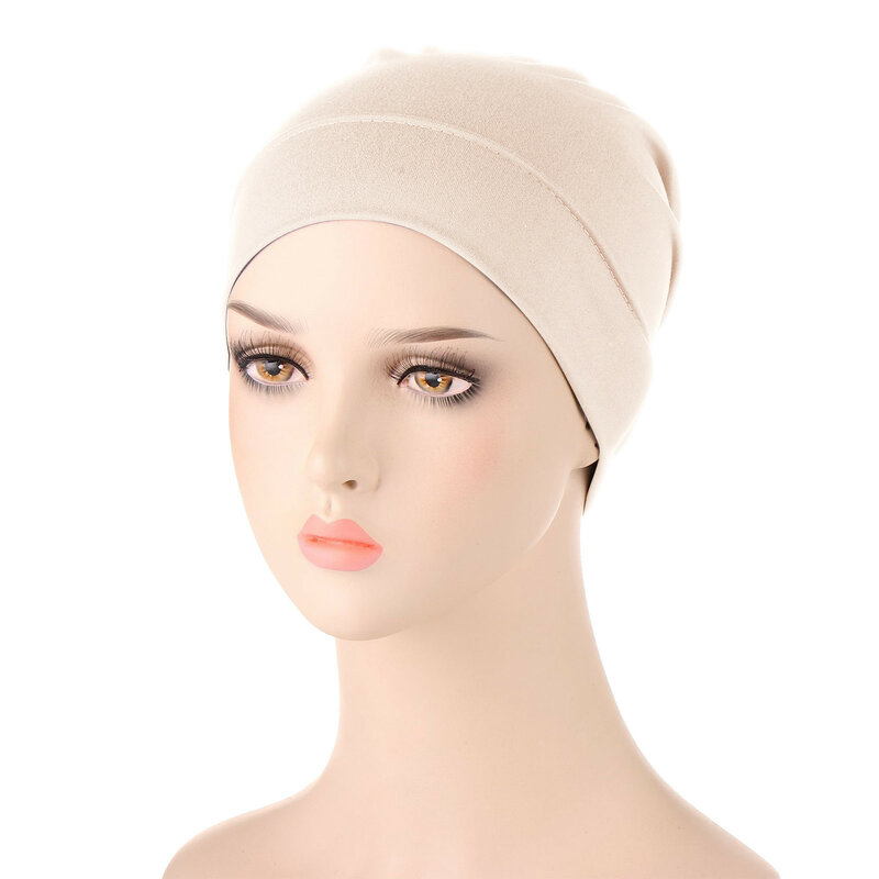 Turban élastique en coton doux pour femme, bonnet musulman, hijabs, écharpe de sauna, chapeau rond, mode estivale
