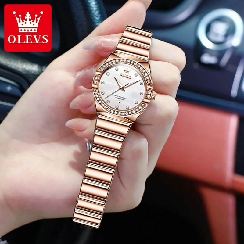 นาฬิกาข้อมือผู้หญิงหรูหรา OLEVS นาฬิกาข้อมือควอทซ์สำหรับผู้หญิงสายฟริทิลลาเรียกันน้ำเรืองแสงชุดของขวัญ