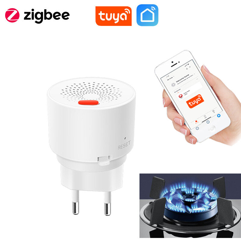 Smart Zigbee Gas Leak Detector, Wireless GPL Natural Gás, Metano Vazamento Sensor para Uso Doméstico, Sistema de Alarme de Cozinha, US Plug, Tuya