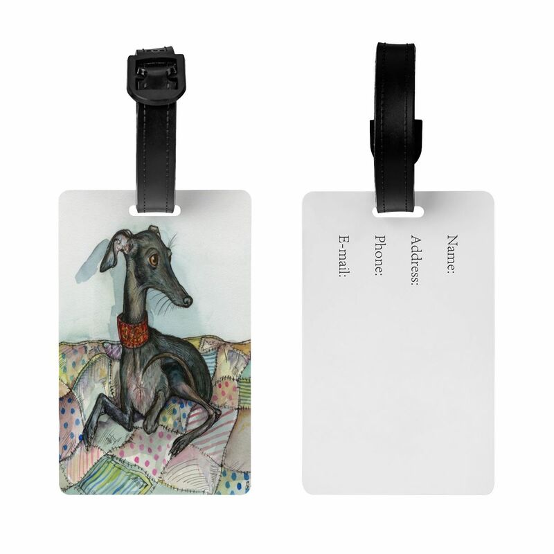 Custom Greyhound Whippet Dog Luggage Tag Privacy Protection Baggage Tags Travel Bag Labels Suitcase