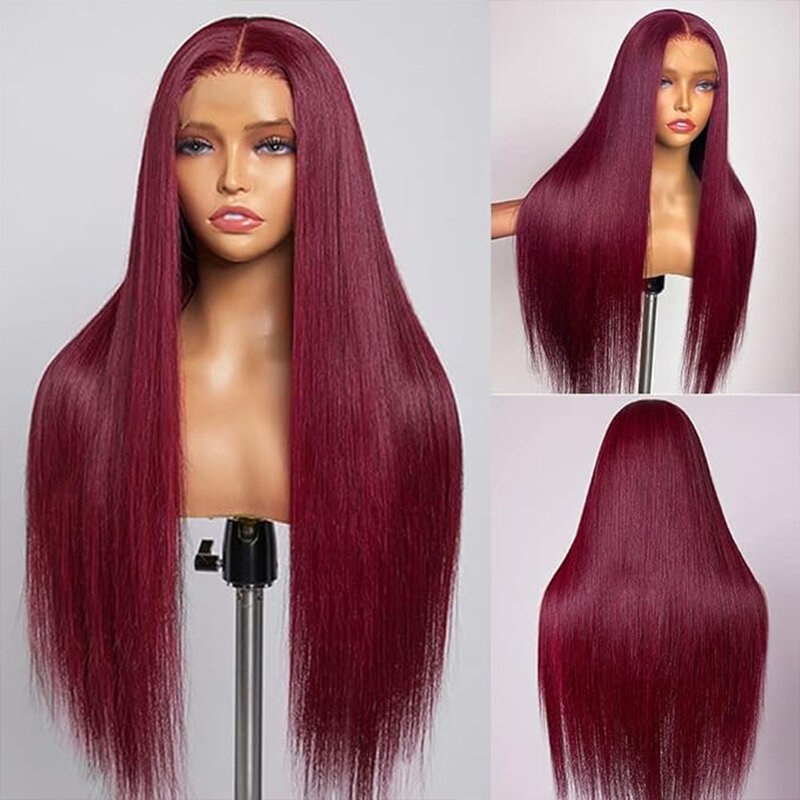 99j Burgundy Lace Front Wigs Human Hair Pre Plucked 13x4 Straight Lace Front Wigs Human Hair HD 200% Density Human Hair Wigs